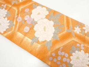 未使用品　亀甲に牡丹・菊・萩模様織り出し　袋帯